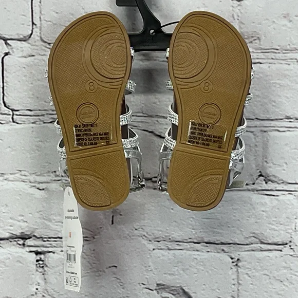 Wonder Nation Sandals Toddler Girls Size 8 Silver Bling Thong Vacation Summer - Picture 5 of 6